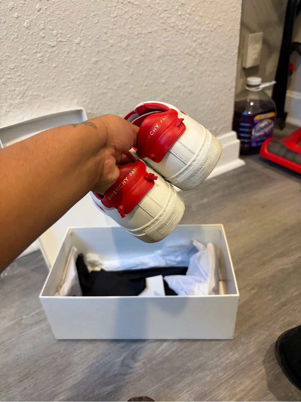 Givenchy White Sneakers with Red Elastic Strap